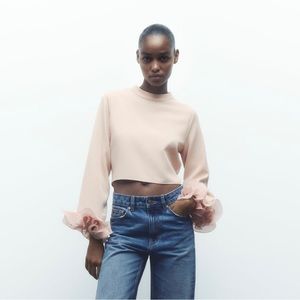 Zara pleated ruffle sleeve top NWT